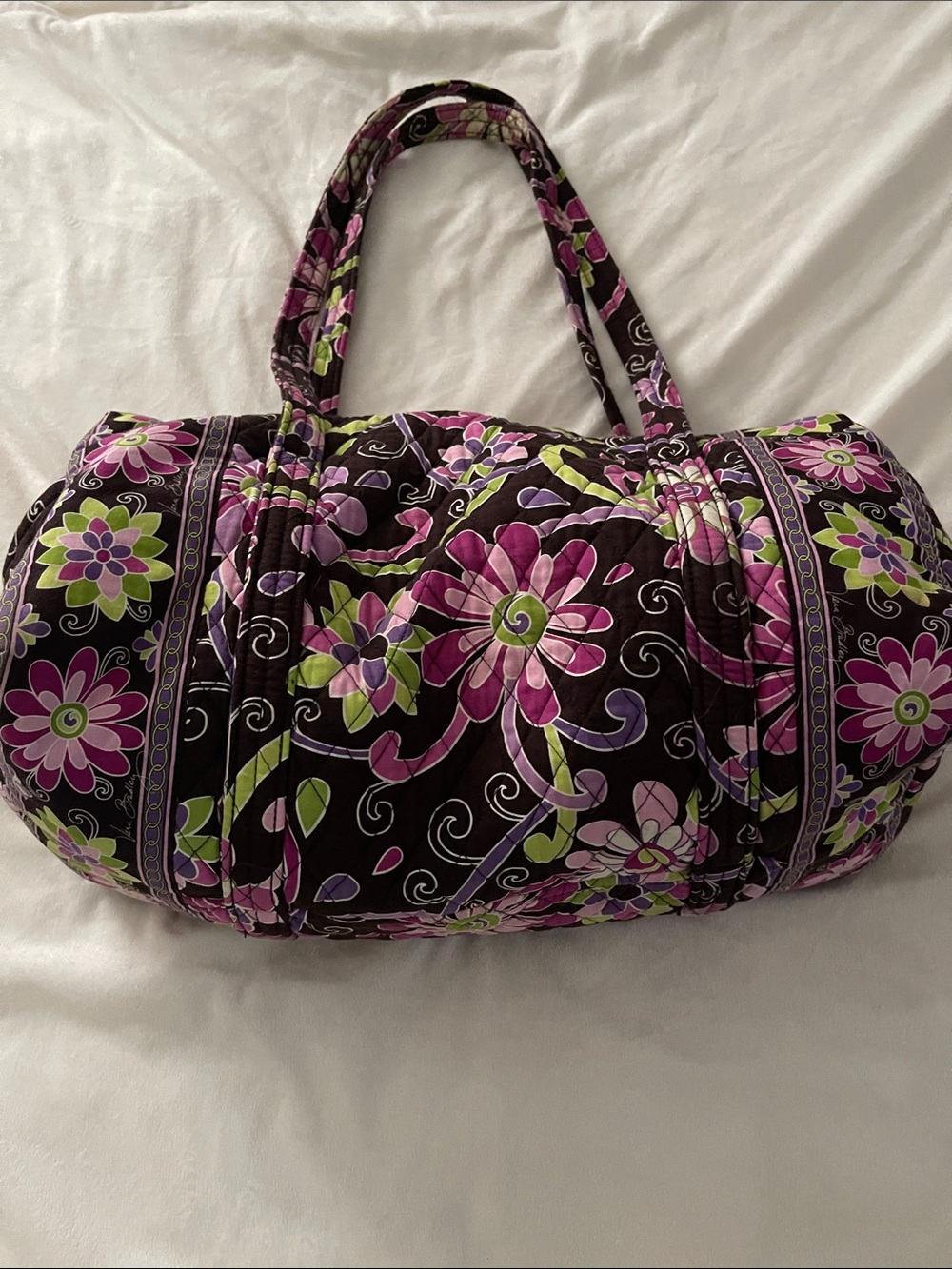 Vera Bradley Quilted Floral Duffle Bag Pink & Green Accents
